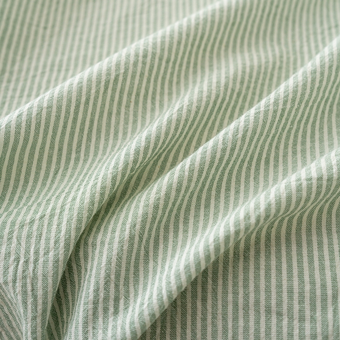 91家纺网 家纺一手货源 找家纺 吉象家纺 2025新款全棉色织水洗棉床笠三件套 秘境绿条