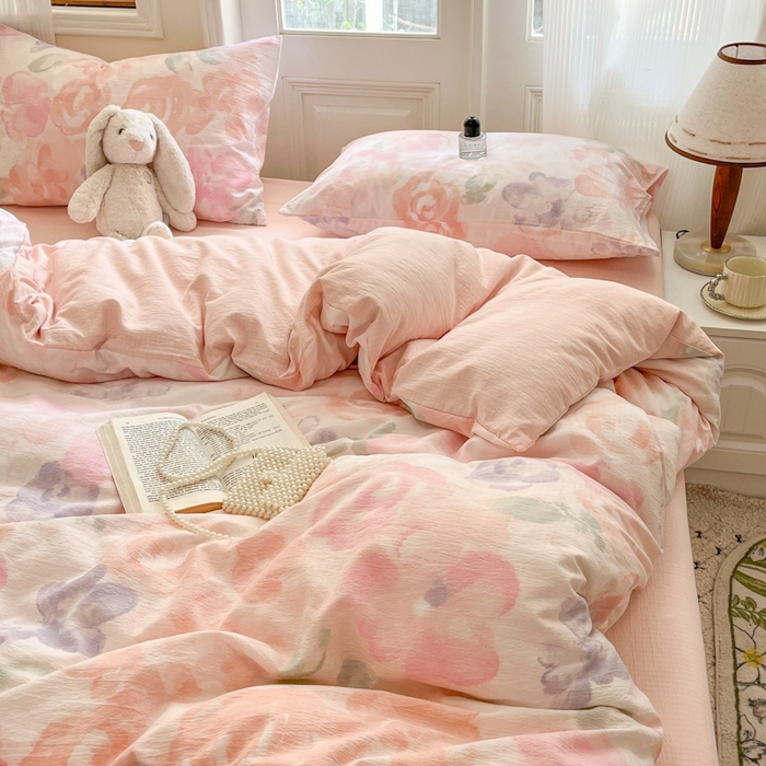 91家纺网 家纺一手货源 找家纺 海岛哥哥 2025新款高克重木棉提花双层纱四件套-风格二 轻轻密语