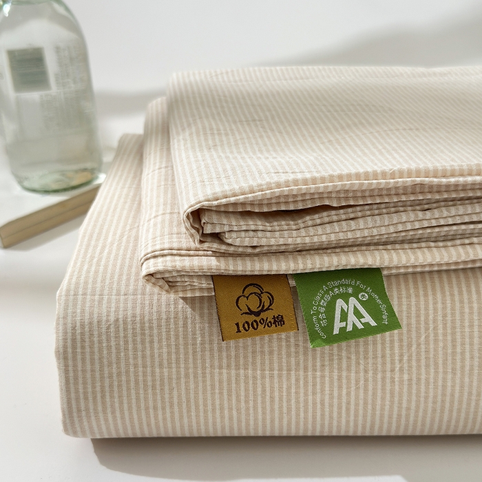 91家纺网 家纺一手货源 找家纺 吉象家纺 2025新款全棉色织水洗棉床单三件套 秘境咖条