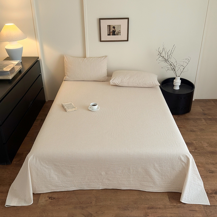 91家纺网 家纺一手货源 找家纺 吉象家纺 2025新款全棉色织水洗棉床单三件套 秘境咖条