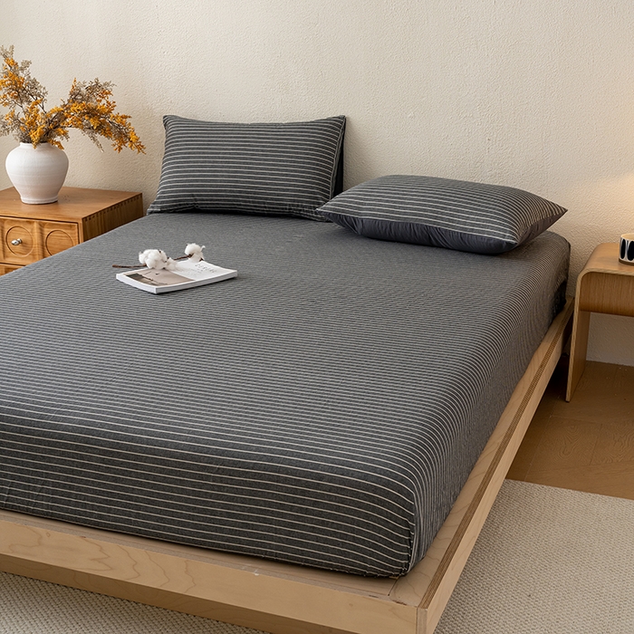 91家纺网 家纺一手货源 找家纺 吉象家纺 2025新款全棉色织水洗棉床笠三件套 拿铁