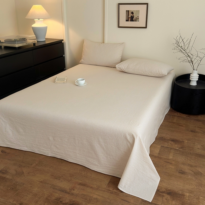 91家纺网 家纺一手货源 找家纺 吉象家纺 2025新款全棉色织水洗棉床单三件套 秘境咖条