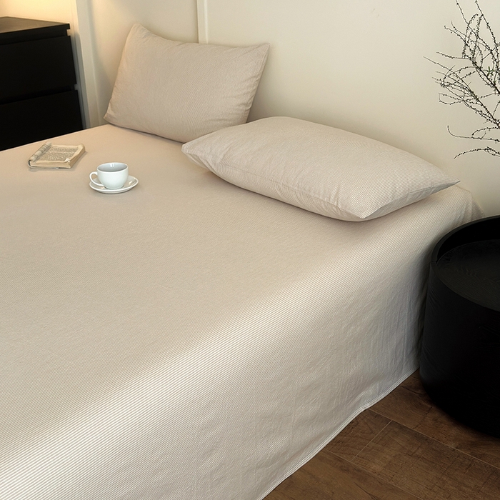 91家纺网 家纺一手货源 找家纺 吉象家纺 2025新款全棉色织水洗棉床单三件套 秘境咖条