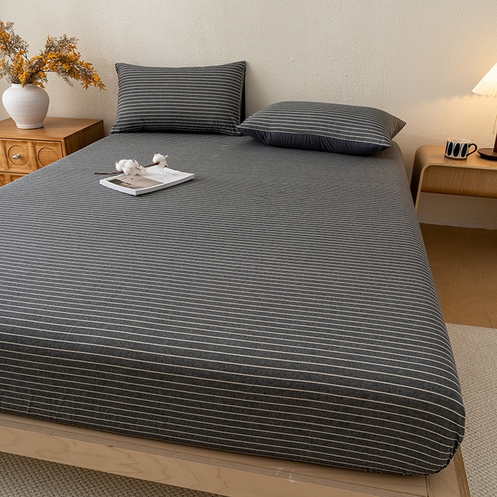 91家纺网 家纺一手货源 找家纺 吉象家纺 2025新款全棉色织水洗棉床笠三件套 拿铁