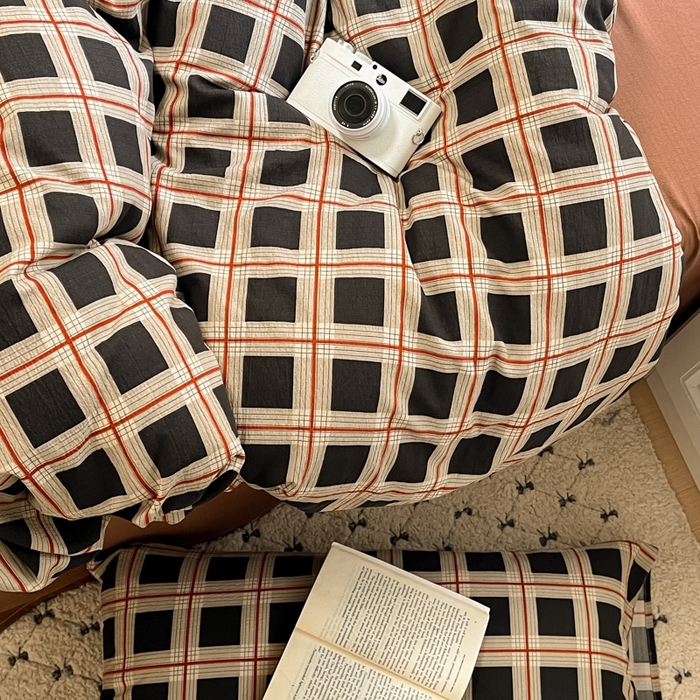 91家纺网 家纺一手货源 找家纺 海岛哥哥 2025新款高克重木棉提花双层纱四件套-风格二 素简格