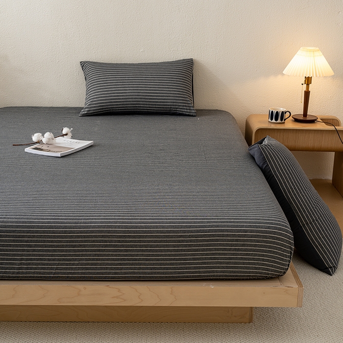 91家纺网 家纺一手货源 找家纺 吉象家纺 2025新款全棉色织水洗棉床笠三件套 拿铁