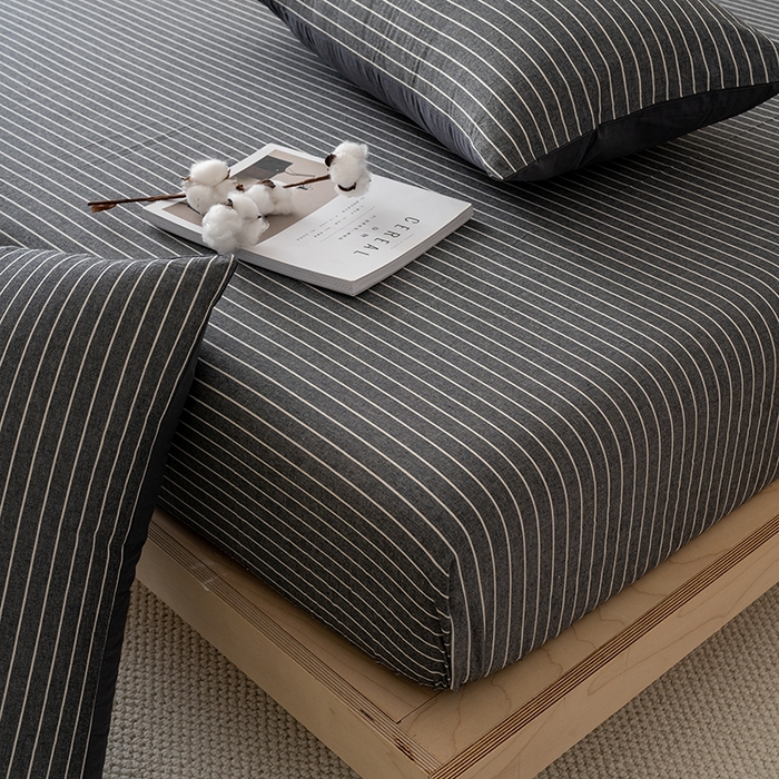 91家纺网 家纺一手货源 找家纺 吉象家纺 2025新款全棉色织水洗棉床笠三件套 拿铁