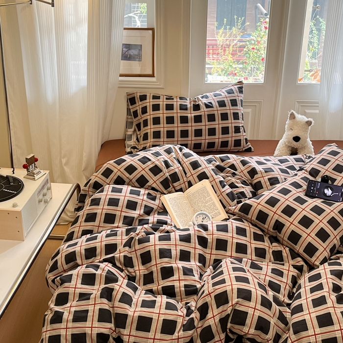 91家纺网 家纺一手货源 找家纺 海岛哥哥 2025新款高克重木棉提花双层纱四件套-风格二 素简格