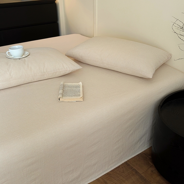 91家纺网 家纺一手货源 找家纺 吉象家纺 2025新款全棉色织水洗棉床单三件套 秘境咖条