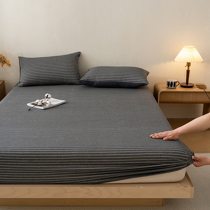 91家纺网 家纺一手货源 找家纺 吉象家纺 2025新款全棉色织水洗棉床笠三件套 拿铁