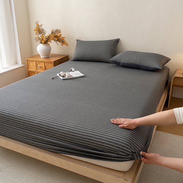 91家纺网 家纺一手货源 找家纺 吉象家纺 2025新款全棉色织水洗棉床笠三件套 拿铁