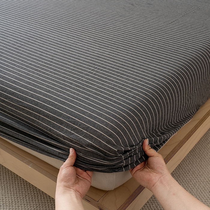 91家纺网 家纺一手货源 找家纺 吉象家纺 2025新款全棉色织水洗棉床笠三件套 拿铁