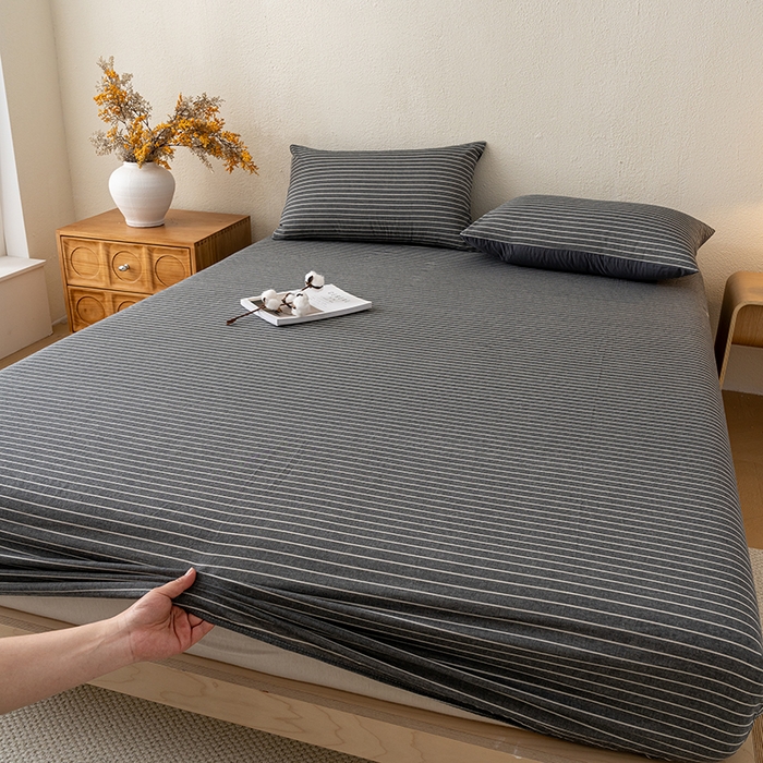 91家纺网 家纺一手货源 找家纺 吉象家纺 2025新款全棉色织水洗棉床笠三件套 拿铁