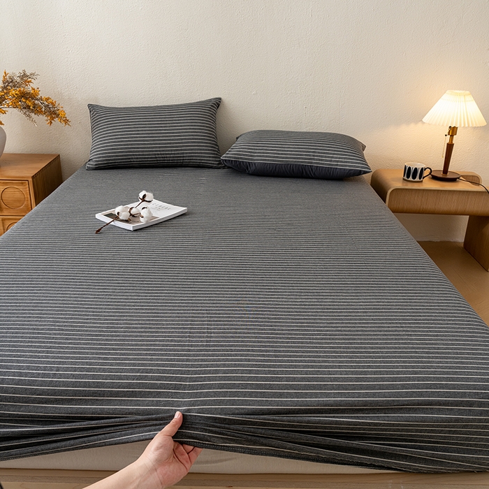 91家纺网 家纺一手货源 找家纺 吉象家纺 2025新款全棉色织水洗棉床笠三件套 拿铁