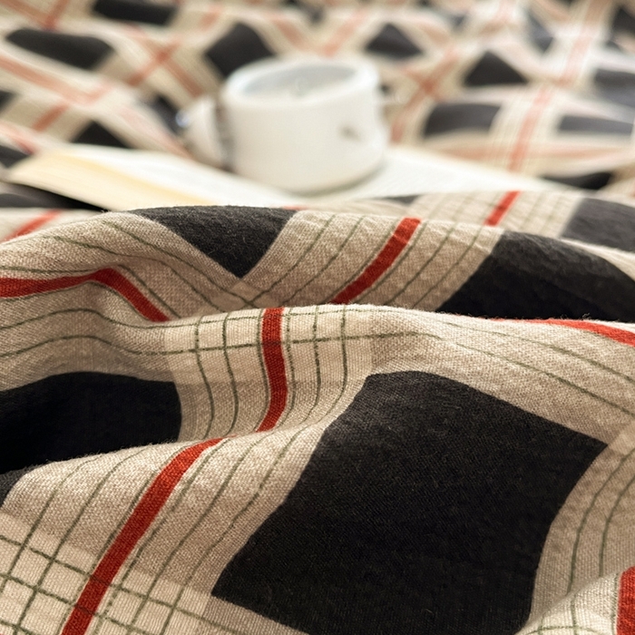 91家纺网 家纺一手货源 找家纺 海岛哥哥 2025新款高克重木棉提花双层纱四件套-风格二 素简格