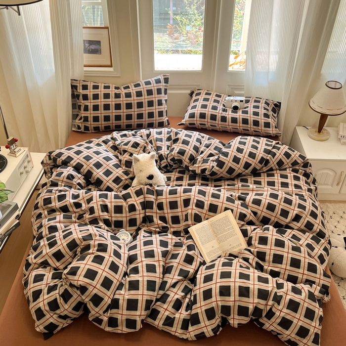 91家纺网 家纺一手货源 找家纺 海岛哥哥 2025新款高克重木棉提花双层纱四件套-风格二 素简格