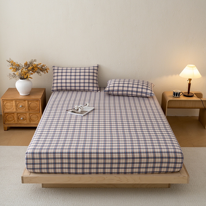 91家纺网 家纺一手货源 找家纺 吉象家纺 2025新款全棉色织水洗棉床笠三件套 诺兰