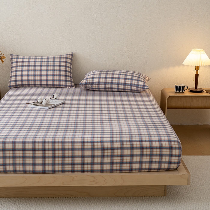 91家纺网 家纺一手货源 找家纺 吉象家纺 2025新款全棉色织水洗棉床笠三件套 诺兰