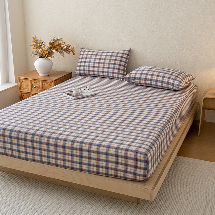 91家纺网 家纺一手货源 找家纺 吉象家纺 2025新款全棉色织水洗棉床笠三件套 诺兰