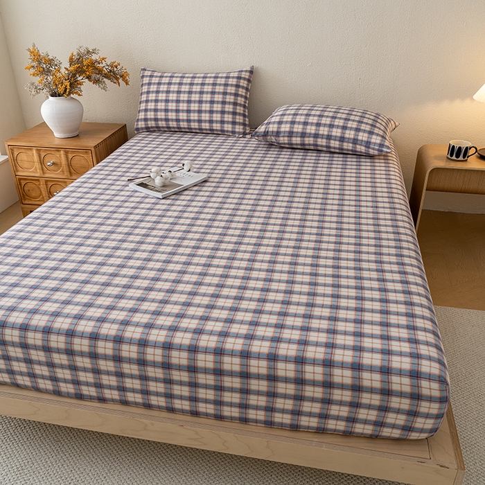 91家纺网 家纺一手货源 找家纺 吉象家纺 2025新款全棉色织水洗棉床笠三件套 诺兰