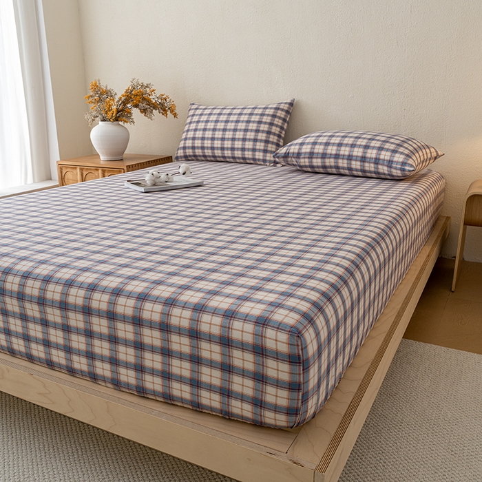 91家纺网 家纺一手货源 找家纺 吉象家纺 2025新款全棉色织水洗棉床笠三件套 诺兰