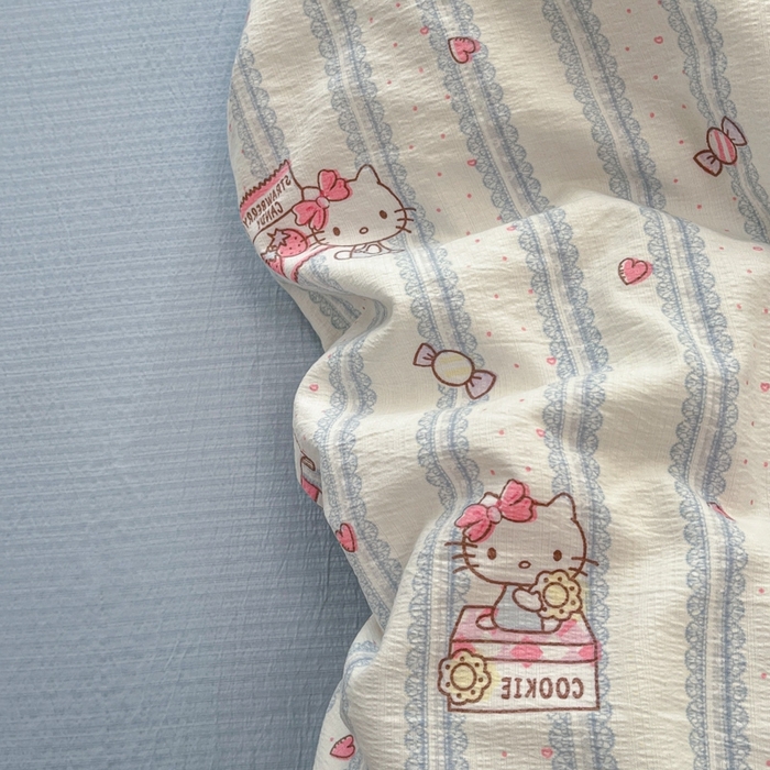 海岛哥哥 2025新款高克重木棉提花双层纱四件套-风格二 糖果小咪