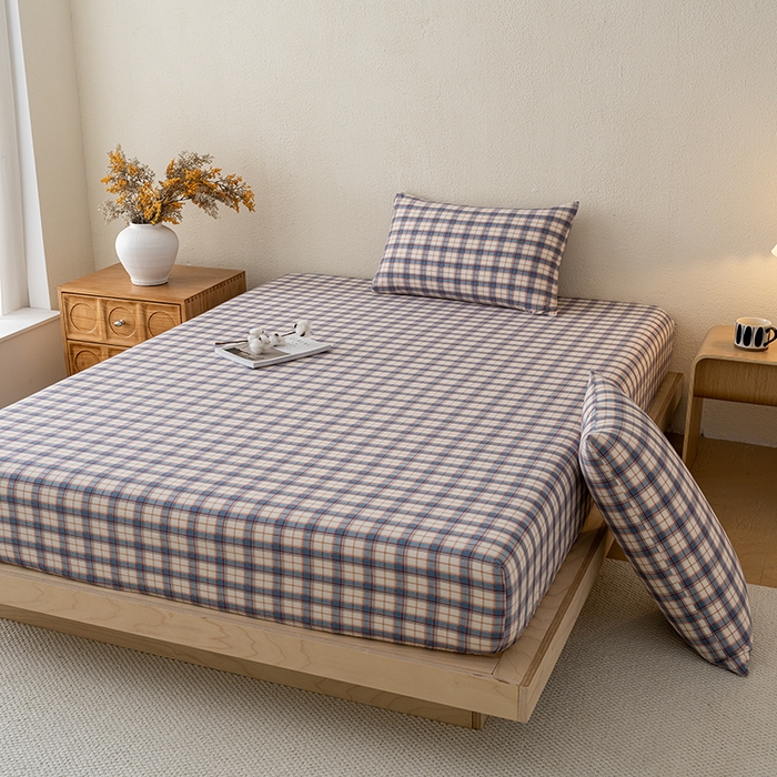 91家纺网 家纺一手货源 找家纺 吉象家纺 2025新款全棉色织水洗棉床笠三件套 诺兰