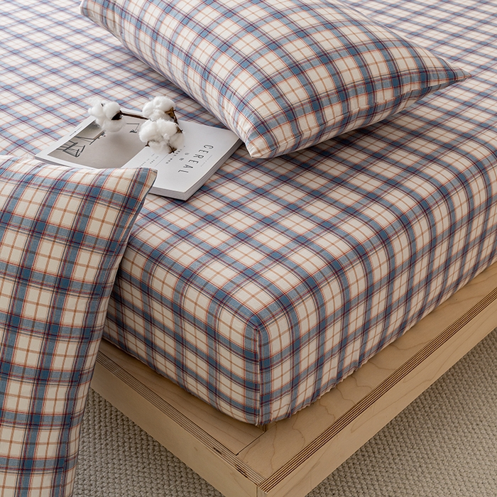 91家纺网 家纺一手货源 找家纺 吉象家纺 2025新款全棉色织水洗棉床笠三件套 诺兰