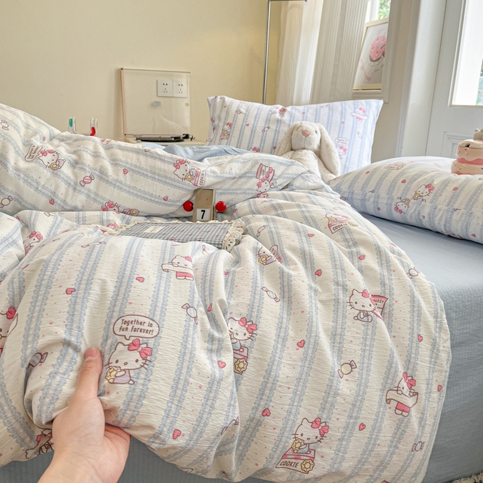 91家纺网 家纺一手货源 找家纺 海岛哥哥 2025新款高克重木棉提花双层纱四件套-风格二 糖果小咪