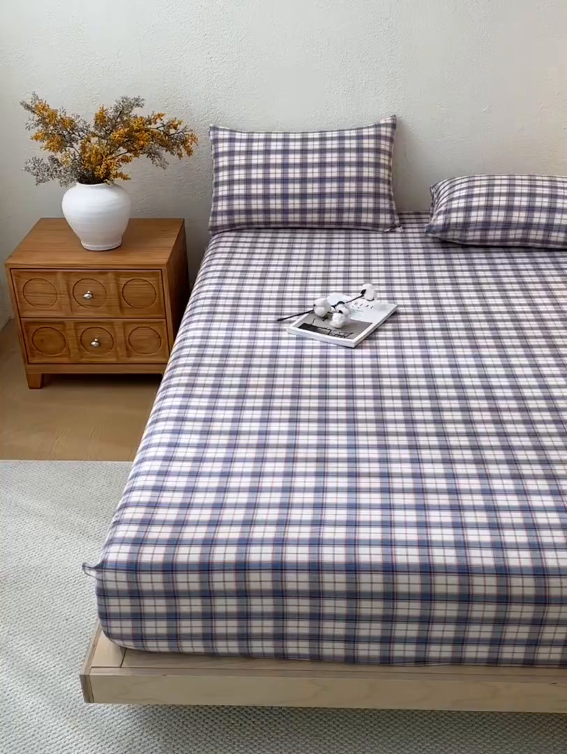 91家纺网 家纺一手货源 找家纺 吉象家纺 2025新款全棉色织水洗棉床笠三件套 诺兰