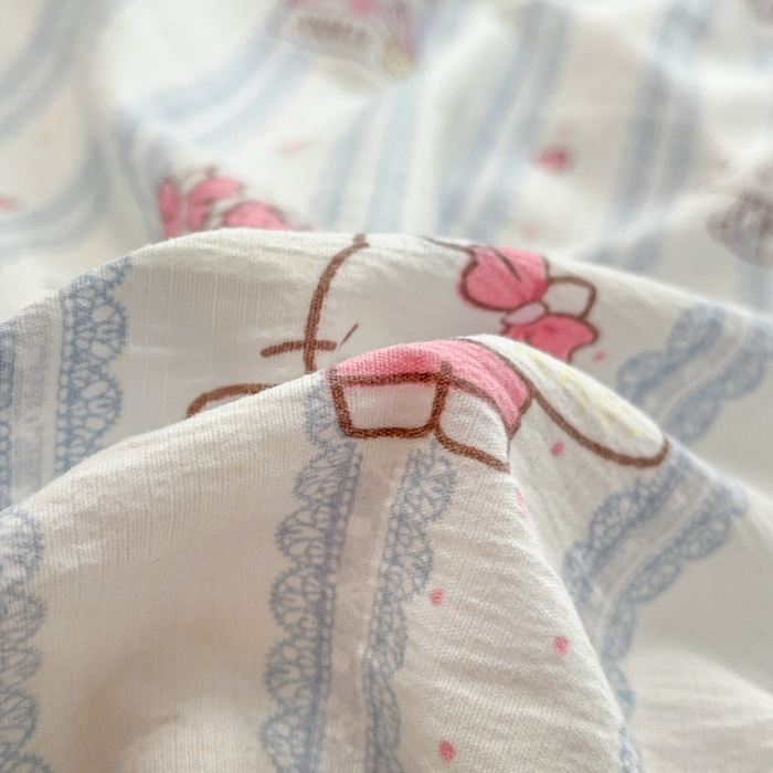 91家纺网 家纺一手货源 找家纺 海岛哥哥 2025新款高克重木棉提花双层纱四件套-风格二 糖果小咪