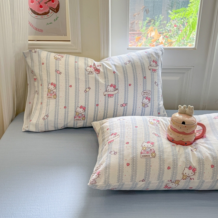 91家纺网 家纺一手货源 找家纺 海岛哥哥 2025新款高克重木棉提花双层纱四件套-风格二 糖果小咪