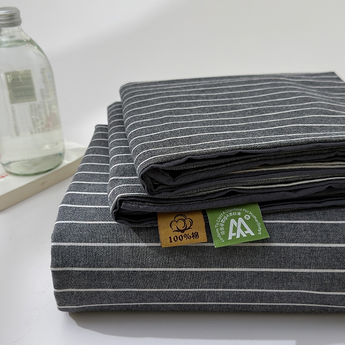 91家纺网 家纺一手货源 找家纺 吉象家纺 2025新款全棉色织水洗棉床单三件套 拿铁