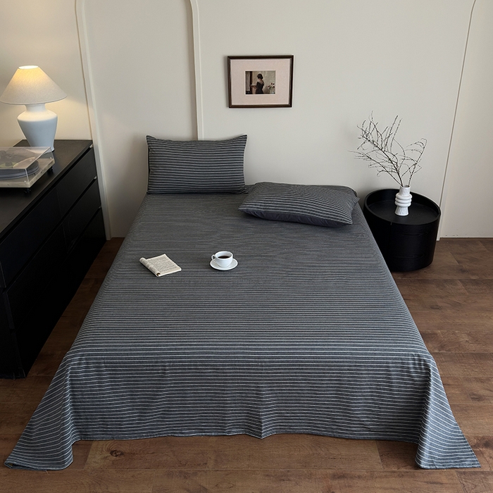 91家纺网 家纺一手货源 找家纺 吉象家纺 2025新款全棉色织水洗棉床单三件套 拿铁