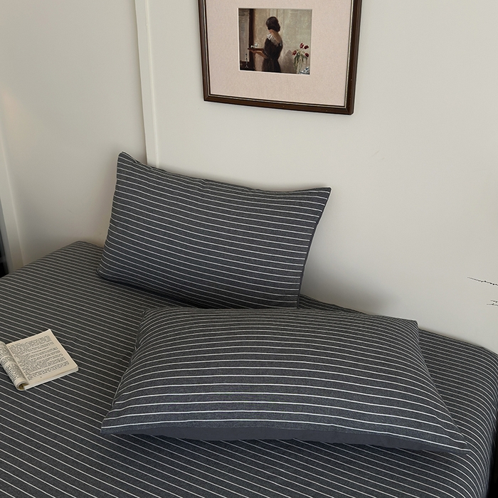 91家纺网 家纺一手货源 找家纺 吉象家纺 2025新款全棉色织水洗棉床单三件套 拿铁