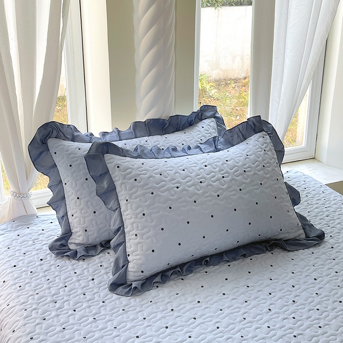 91家纺网 家纺一手货源 找家纺 雨彤家纺 2025年新款赫本风云朵水洗棉夹棉双层花边床盖 芋艿波波-兰-赫本风