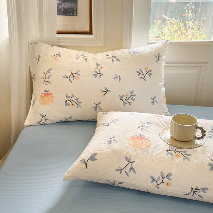 91家纺网 家纺一手货源 找家纺 海岛哥哥 2025新款高克重木棉提花双层纱四件套-风格二 恬趣-蓝