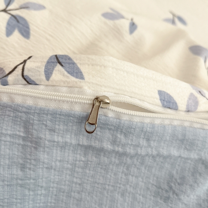 91家纺网 家纺一手货源 找家纺 海岛哥哥 2025新款高克重木棉提花双层纱四件套-风格二 恬趣-蓝