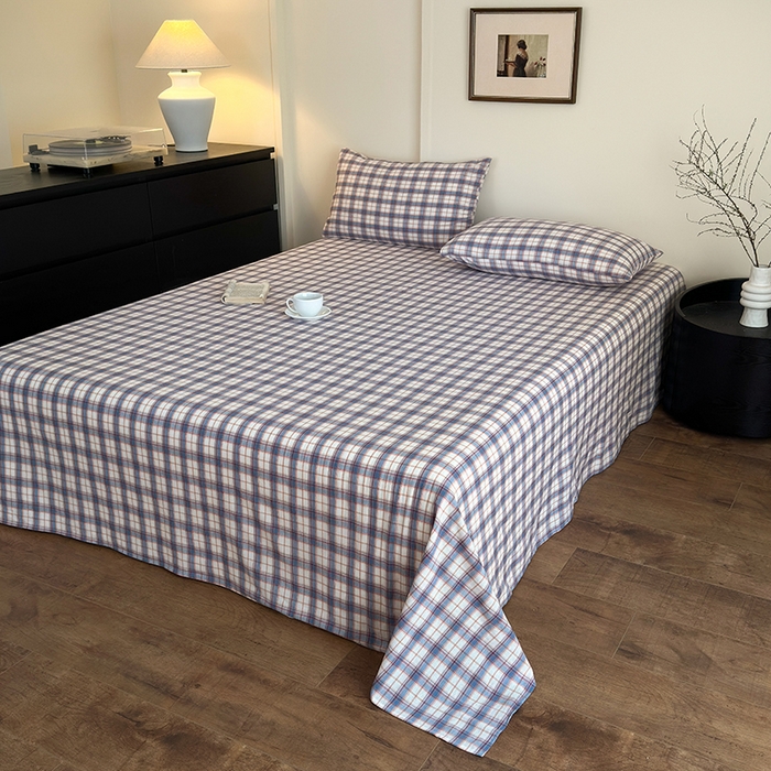 91家纺网 家纺一手货源 找家纺 吉象家纺 2025新款全棉色织水洗棉床单三件套 诺兰