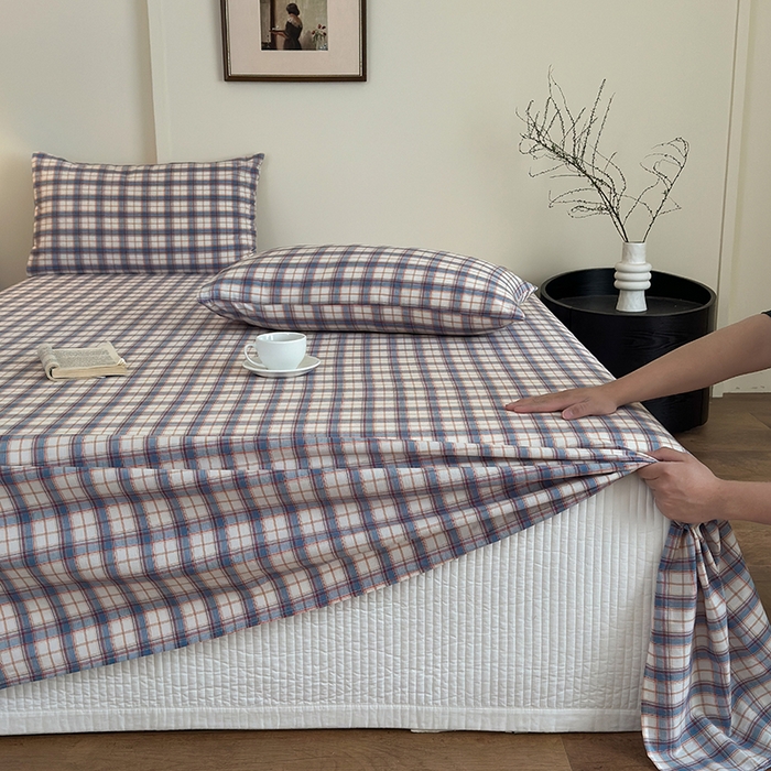 91家纺网 家纺一手货源 找家纺 吉象家纺 2025新款全棉色织水洗棉床单三件套 诺兰