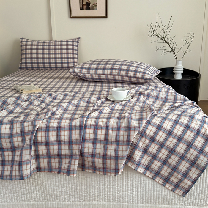 91家纺网 家纺一手货源 找家纺 吉象家纺 2025新款全棉色织水洗棉床单三件套 诺兰