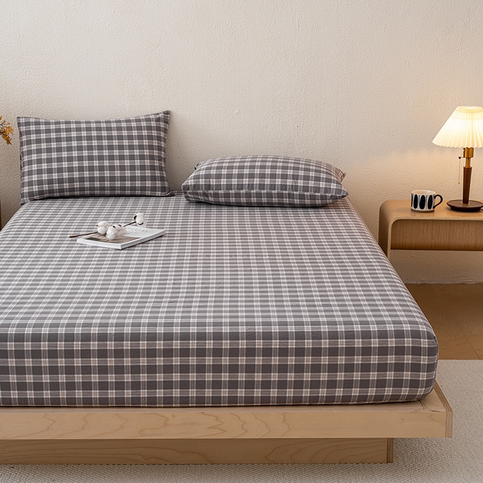 91家纺网 家纺一手货源 找家纺 吉象家纺 2025新款全棉色织水洗棉床笠三件套 青春告白灰