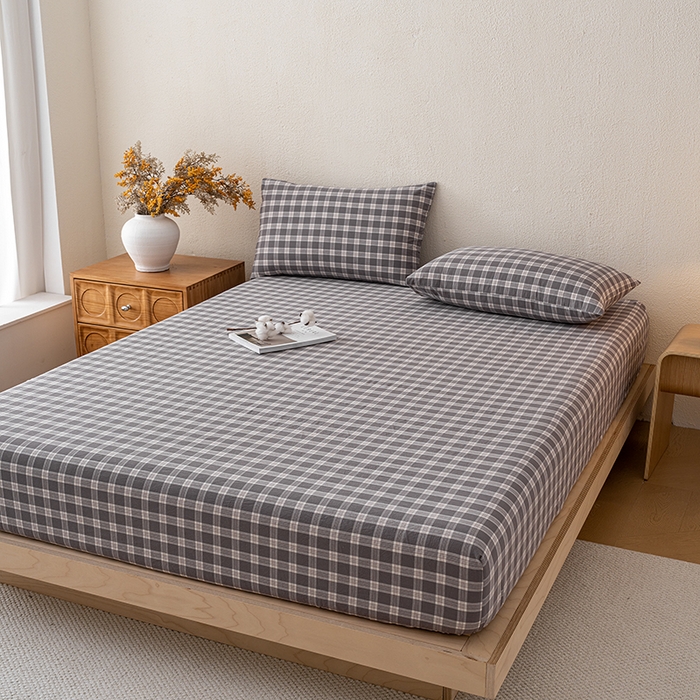 91家纺网 家纺一手货源 找家纺 吉象家纺 2025新款全棉色织水洗棉床笠三件套 青春告白灰