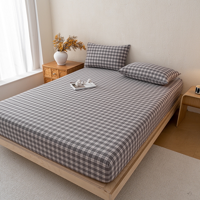 91家纺网 家纺一手货源 找家纺 吉象家纺 2025新款全棉色织水洗棉床笠三件套 青春告白灰