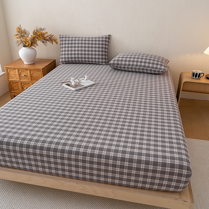 91家纺网 家纺一手货源 找家纺 吉象家纺 2025新款全棉色织水洗棉床笠三件套 青春告白灰