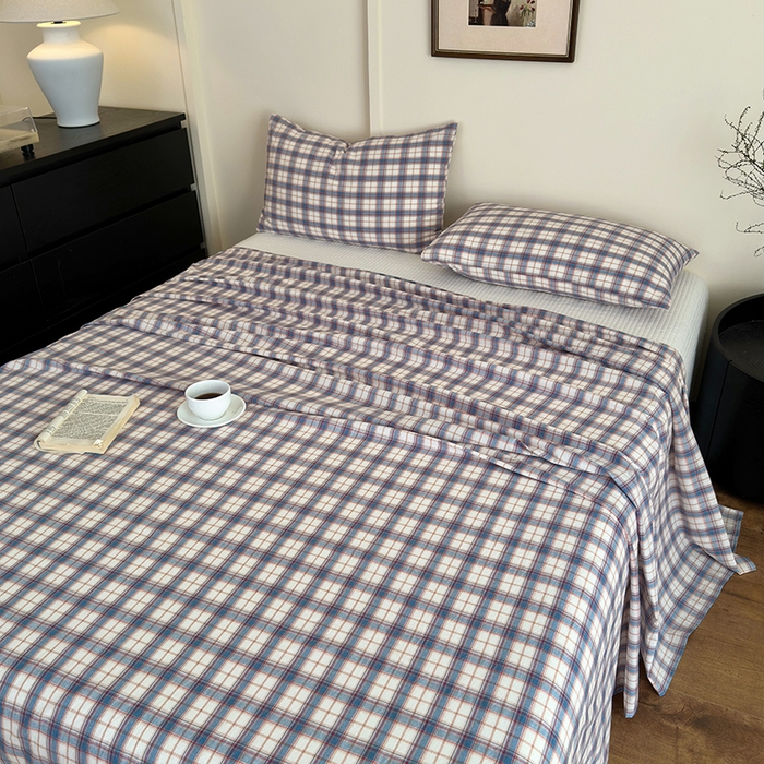 91家纺网 家纺一手货源 找家纺 吉象家纺 2025新款全棉色织水洗棉床单三件套 诺兰