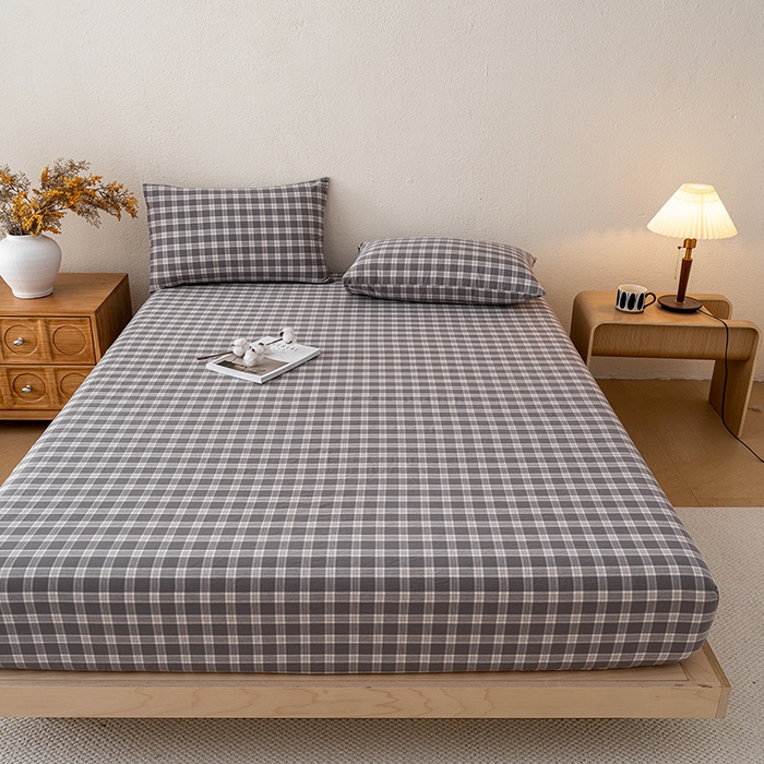 91家纺网 家纺一手货源 找家纺 吉象家纺 2025新款全棉色织水洗棉床笠三件套 青春告白灰