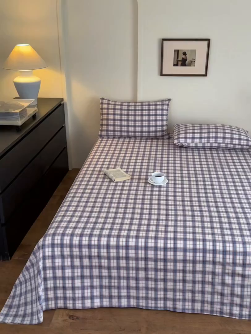 91家纺网 家纺一手货源 找家纺 吉象家纺 2025新款全棉色织水洗棉床单三件套 诺兰