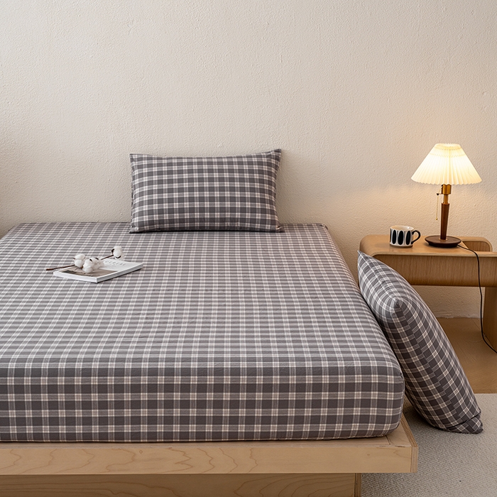 91家纺网 家纺一手货源 找家纺 吉象家纺 2025新款全棉色织水洗棉床笠三件套 青春告白灰