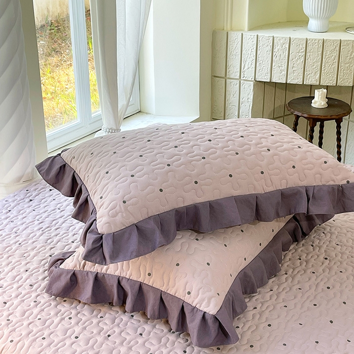 91家纺网 家纺一手货源 找家纺 雨彤家纺 2025年新款赫本风云朵水洗棉夹棉双层花边床盖 芋艿波波-紫-赫本风